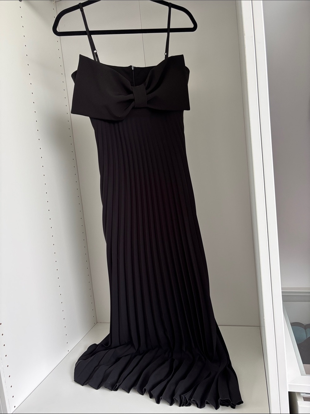 Black Pleated Maxi Dress with Statement Bow